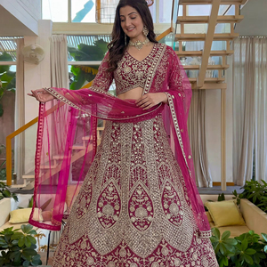 LAHENGA CHOLI DUPATTA VINTAGE DIWALI PARTY REGULAR QUICK DRY SOFT BUTTERFLY NET CODDING SEQUENCE EMBROIDERY WORK TRADITIONAL - Product Image 1