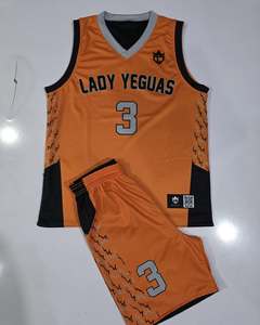 Ensemble de maillots de basket-ball Lady Yeguas, sublimé, col en V, sans manches, coupe athlétique pour femmes, orange et noir, polyester 320 g/m², uniformes - Product Image 5