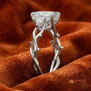 Elegant 925 Sterling Silver Radiant Cut Diamond Engagement <b>Ring</b> with Marquise Side Stones and Open <b>Split</b> Band for Women - Product Image 2