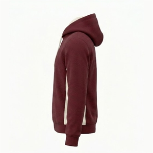 Hoodie en molleton à empiècements coupés et cousus sur mesure |   Pull-over pour homme en maille épaisse marron et crème - Product Image 5