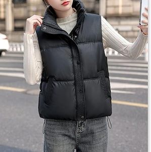 Chaleco Acolchado Blanco para Mujer, Cuello Alto, Cierre de Cremallera, Relleno de Poliéster, para Otoño, Chaleco Abrigado con Cuello Alto - Product Image 5