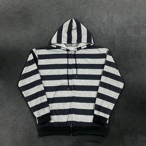 Sweat-shirt à capuche unisexe rayé à fermeture éclair noir et gris à manches longues décontracté - Product Image 5