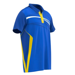เสื้อโปโลแขนสั้นผู้ชายสีน้ำเงินเหลืองสไตล์สปอร์ต พิมพ์ลายดิจิทัล ผ้าถักแห้งเร็ว ความยาวปกติ - Product Image 3