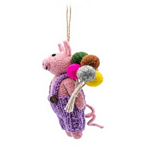 Meilleur Ornement de Porc Tricoté à la Main Traditionnel de l'Himalaya, Bouquet de Boules en Feutre Violet, 100% Laine Certifiée, Décoration Murale Écologique - Product Image 3