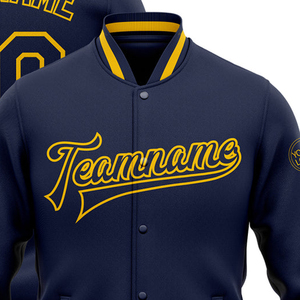Veste universitaire pour homme OEM, 100% polyester, style décontracté, veste de baseball avec bordure côtelée, poches et boutons pression - Product Image 2