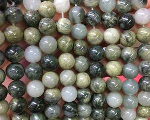 ลูกปัดแจสเปอร์ลายทางสีเขียว ลูกปัดพลอยทรงกลมธรรมชาติ สำหรับทำเครื่องประดับ งานฝีมือ DIY ขายส่ง - Product Image 2