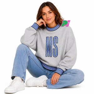 Sudadera con cuello simulado Mississippi con letras de tela a cuadros y ribetes, sudadera con cuello simulado con bordado personalizado - Product Image 5