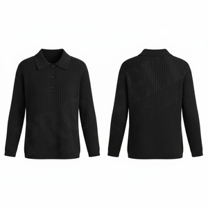 240 GSM Lightweight <b>Ribbed</b> Knit <b>Polo</b> Sweater for Women Long Sleeve Button Collar Casual Winter Soft Stretch Pullover <b>Polo</b> Shirt - Product Image 3