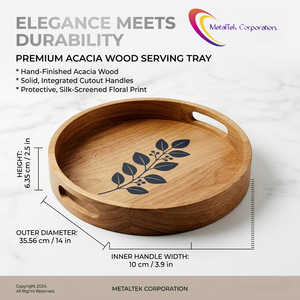 Bandeja de Servir Redonda de Madera de Acacia Ecológica con Asas, Plato de Madera Nórdico para Decoración de Cocina, Bandeja Minimalista para Café, Té o Otomanas - Product Image 3