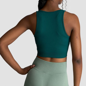 Débardeur de sport pour femme en tissu côtelé, col en V profond, haute élasticité, moulant, respirant, pour la gym - Product Image 2