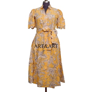 Vestido Midi Informal para Mujer, Estilo Indio, Algodón Ecológico, Estampado Floral Digital Simple, Cuello en V Natural, Lavable, Corte en A, para Verano - Product Image 1