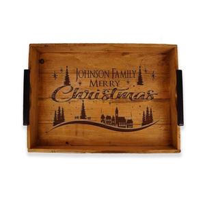 Round Christmas Tray For Decoration Customizable Designs Handmade Durable Wooden Trays For Serving Tabletop Display - Product Image 2