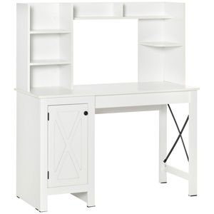 Scrivania Moderna in MDF Bianco con Mobile Superiore per Ufficio Domestico - Postazione di Lavoro Durevole con Ampio Spazio di Archiviazione - Product Image 1