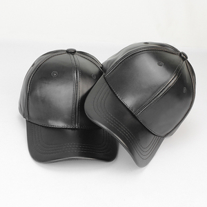Black PU Leather Baseball <b>Cap</b> 6-Panel Adjustable Unisex Casual Hat - Product Image 2