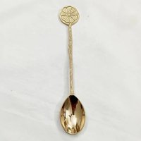 Cuillère à dessert miroir en laiton plaqué or 10 ml, manche gaufré en forme de palmier, résistante au lave-vaisselle, luxe pour la maison et l'hôtellerie