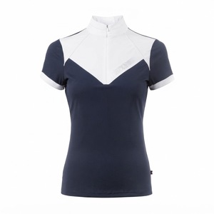 Camiseta de equitación de manga corta para mujer, de alta calidad, con cierre en el cuello, color verde azulado, de secado rápido y transpirable. - Product Image 3