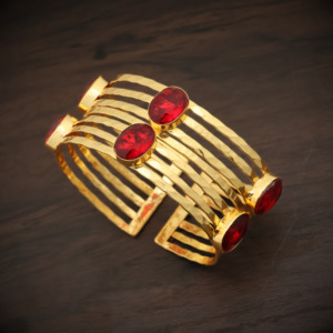Handmade 18k Gold Plated Cuff Bangle with <b>Red</b> Garnet Quartz Gemstone Statement Jewelry - Adjustable Bangle - Gift for her - Product Image 4