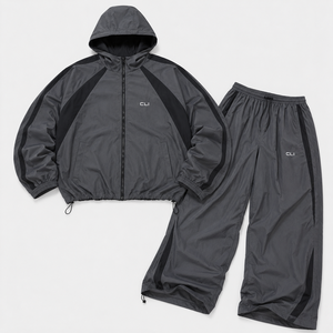 Survêtement unisexe en nylon coupe-vent surdimensionné avec fermeture éclair, panneau contrastant, logo personnalisé, veste coupe-vent imperméable et pantalon de jogging – Vente en gros - Product Image 5