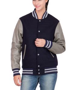 Chaqueta Universitaria de Lana Estilo Béisbol Vintage para Mujer, Talla Grande, Completamente Acolchada, Mangas de Cuero Genuino - Product Image 1