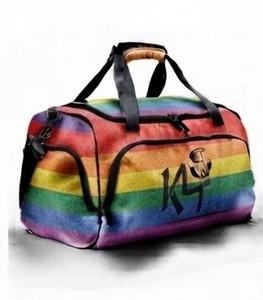 Bolsa de lona arcoíris con logotipo KL, bolsa deportiva de viaje de gran capacidad para hombres y mujeres, para uso en el gimnasio al aire libre - Product Image 3