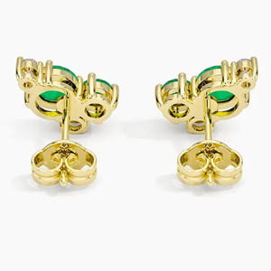 Classic 18K Solid Gold Stud <b>Earrings</b> With Emerald Cut Green Stones <b>And</b> Round Brilliant Cut <b>Diamonds</b> Women Jewelry - Product Image 3