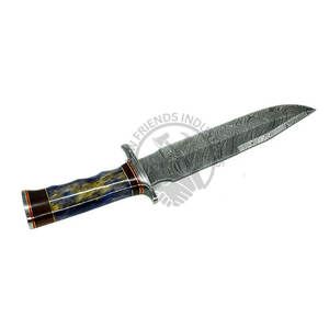 Cuchillo de caza hecho a mano de acero de Damasco de 13 pulgadas, tipo Bowie, con mango de cuerno de búfalo, cuchillo de supervivencia de hoja fija afilada como una navaja, para acampar. - Product Image 1