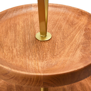 Two-Tiered Wooden <b>Cake</b> <b>Stand</b> Featuring Rich Natural Wood Trays Gold Central Rod Base Convenient Top Loop Handle, Serving & Decor - Product Image 5