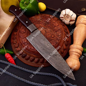 Couteau de Chef de Cuisine Ambidextre en Acier Damas Forgé à Manche Intégral de 8 Pouces avec Embout en Damas et Manche Ergonomique en Bois de Palissandre – Qualité Supérieure - Product Image 3