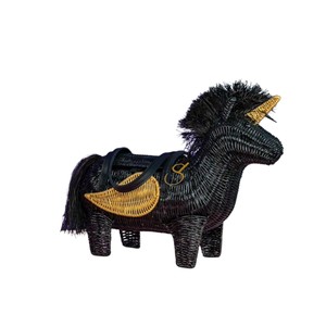 Panier de rangement en rotin en forme de cheval noir mignon avec ailes dorées, fait main, pour la décoration intérieure - Product Image 2