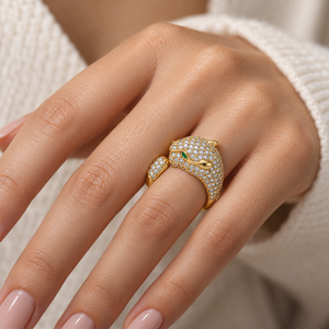 Bague Tête de Panthère Noire de Luxe en Or Jaune 18K avec Diamant Rond de Laboratoire, Bague Statement Animale, Bijoux Personnalisés OEM - Product Image 3