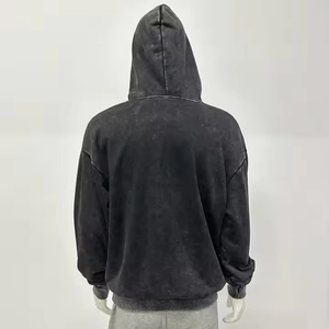 Sudadera con Capucha Negra para Hombre, 100% Algodón, Forro Polar, Resistente al Viento, 220g, Estilo Casual para Otoño, Color Sólido, Corte Holgado - Product Image 3