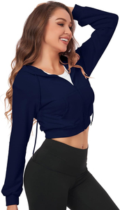 Sudadera con Capucha Azul Marino para Mujer, de Forro Polar, Manga Larga, Corta, con Estampado Geométrico, Antiencogimiento, Transpirable, de Poliéster, Informal - Product Image 6
