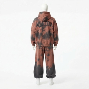 Conjunto de Sudadera con Capucha y Cremallera Marrón/Negro con Lavado Ácido y Pantalones de Pierna Ancha para Hombre, Chándal Bordado Estilo Urbano, OEM Personalizado - Product Image 4