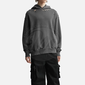 High Quality Streetwear Distressed Hoodies Winter Clothing Distressed Hoodies Custom Made Cotton <b>Polyester</b> <b>Hoodie</b> - Product Image 5