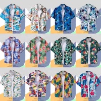 Kemeja Pantai Pria 100% Poliester, Ringan, Bermotif, Kasual, Lengan Pendek, Kancing Depan, untuk Liburan Musim Panas
