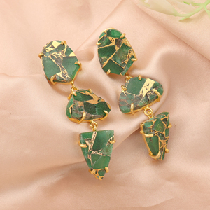Green copper mohave turquoise 3 tier dangling <b>earrings</b> with push <b>back</b> closure handmade prong setting ear jewelry for wholesale - Product Image 5