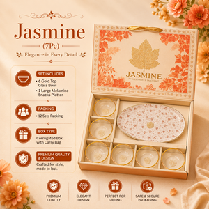 Jasmine Luxury 7-Piece Glass Melamine Bowl <b>Gift</b> Set 6 Bowls + <b>1</b> Platter Screen Printed Custom Logo Multi-Occasion <b>Gift</b> - Product Image 1