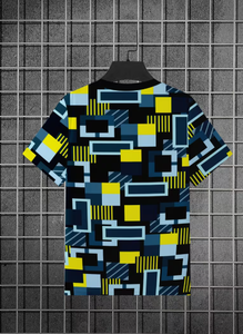 T-shirt à manches courtes pour homme, motif géométrique, col rond, coupe ajustée, respirant, vêtement décontracté, impression numérique, 100% polyester tissé - Product Image 6