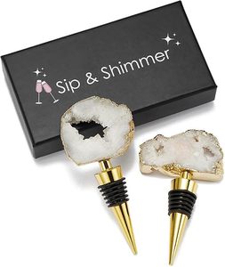 จุกปิดขวดไวน์คริสตัล Sip & Shimmer พร้อมฐานชุบทองและซีลลายริ้วสีดำ - Product Image 2