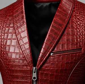 Gilet en cuir gaufré rouge pour homme, fermeture éclair, style motard - Product Image 4