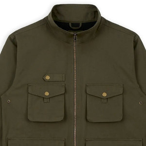 Veste Safari Homme Vert Olive Col Montant Fermeture Éclair Style Vêtement de Travail Automne Coupe Droite Tissu Toile - Product Image 3