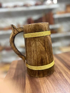 Handcrafted Eco-Friendly Horn Beer <b>Mug</b> Natural Color 400ml Capacity Modern Customizable Logo Wooden Handle <b>Camping</b> CE Certified - Product Image 5
