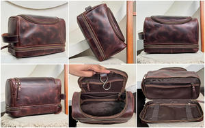 Neceser de viaje de cuero de grano completo de alta calidad para hombres, Kit Dopp colgante con compartimentos con cremallera, bolsa organizadora de afeitado - Product Image 3