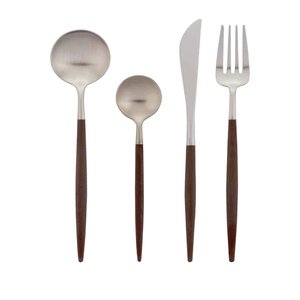 Juego de Cubiertos Minimalistas Ecológicos y Duraderos de Acero Inoxidable con Mango de Madera, Acabado Espejo, Aptos para Lavavajillas, Regreso a Clases - Product Image 1