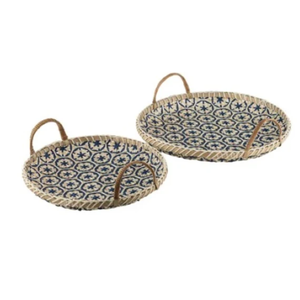 Cesta redonda de bambú hecha a mano con asas, bandeja decorativa para servir, cestas colgantes de pared estilo rústico de Vietnam - Product Image 4