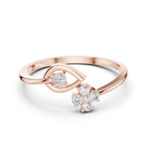 Bague élégante en or rose 14 carats avec feuille de diamant et fleur de diamant de laboratoire, ajustable, bijoux fins pour femmes - Product Image 1