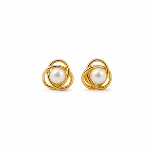 Boucles d'oreilles clous nœud en or jaune 18 carats avec perles pour femme – Légères, finition polie, élégantes, pour usage quotidien, fêtes, mariages, cadeau - Product Image 2