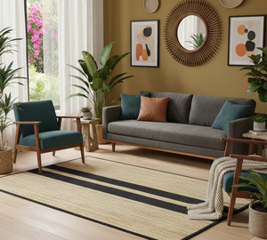 Natural and Black Double Border Jute Area <b>Rug</b>. Jute Carpet For Decorative Home, Resort, Hotel, Handmade In Vietnam, Nhat MInh - Product Image 4