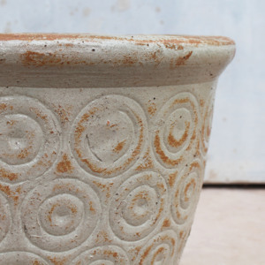 Ensemble de pots à fleurs en argile rustique, motif circulaire, sculptés à la main, écologiques, jardinières d'extérieur, trou de drainage pour fleurs, vert - Product Image 5