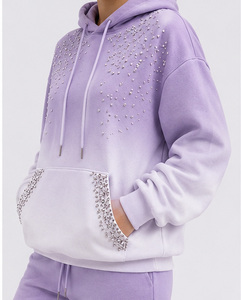 Sweat-shirt d'hiver personnalisé pour femme, brodé de strass lavande, surdimensionné, orné de cristaux, 100% coton - Product Image 3